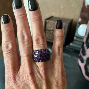 💜💜NEW 5.76CTW ROUND AFRICAN AMETHYST  STERLING SILVER BAND CLUSTER RING. SZ 7